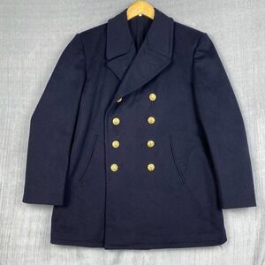 Vtg Womens Pea Coat Size 12 Navy Wool Winter Overcoat Naval Nautical Heritage